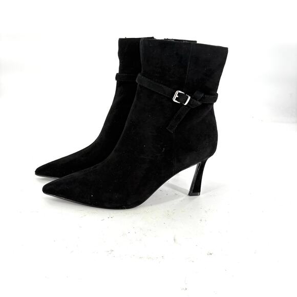 Steve Madden Layan Ankle Booties 7 Black Suede NWOT Boots Heel Dress Buckle Prep - Picture 6 of 8